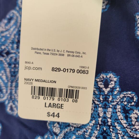 St John's Bay Active Large Blue/Navy Medallion Long Sleeve Hooded Shirt - Picture 5 of 5